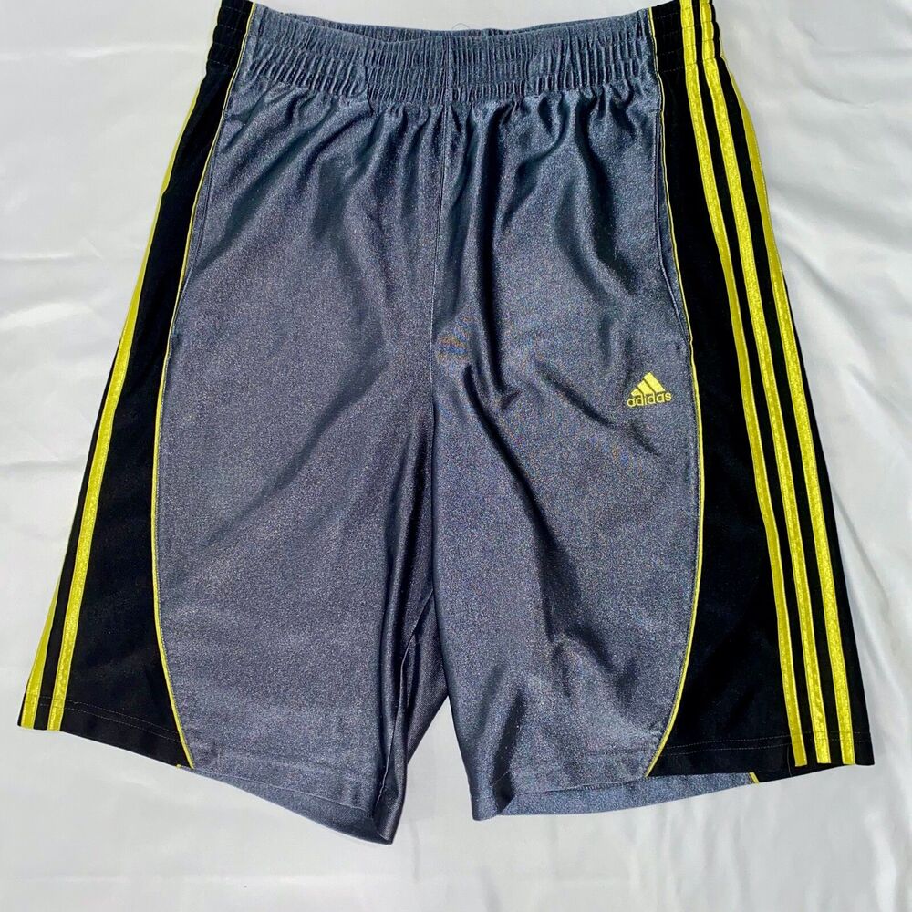 Adidas Vintage Super Rare Basic Stripe Basketball Shorts Dazzle Silver Gold Bl M - Picture 4 of 9